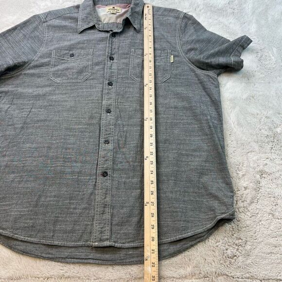Woolrich Shirt Mens XL Button Up Pockets Textured Chambray Grey Short Sleeve - Picture 6 of 8